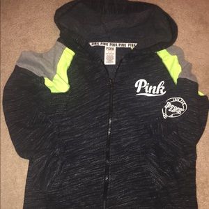 VS PINK zip hoodie black and neon green sz Med